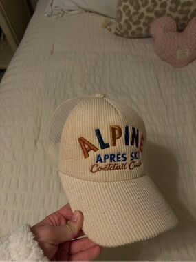 Anthropologie Cream 'ALPINE' Apres Ski Embroidered Corduroy Trucker Hat